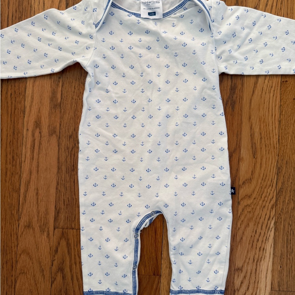 White and Blue Anchor Print Kids One Piece NWOT